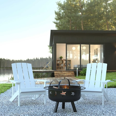 Flash Furniture 2 White Adirondack Chairs-Star & Moon Fire Pit JJ-C145012-32D-WH-GG